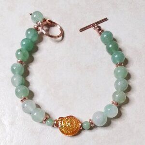 Green Aventurine + Czech Glass Conch Snail Shell Beads ~ Good Luck & Prosperity
